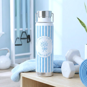 Whimsical Blue White Stripe Preppy Mom Established Water Bottle