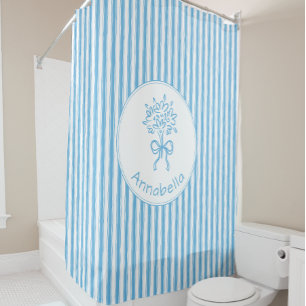 Whimsical Blue White Stripe Preppy Monogram