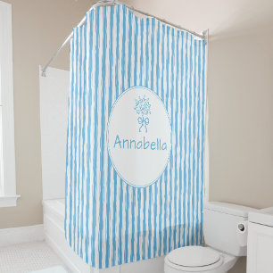 Whimsical Blue White Stripe Preppy Monogram