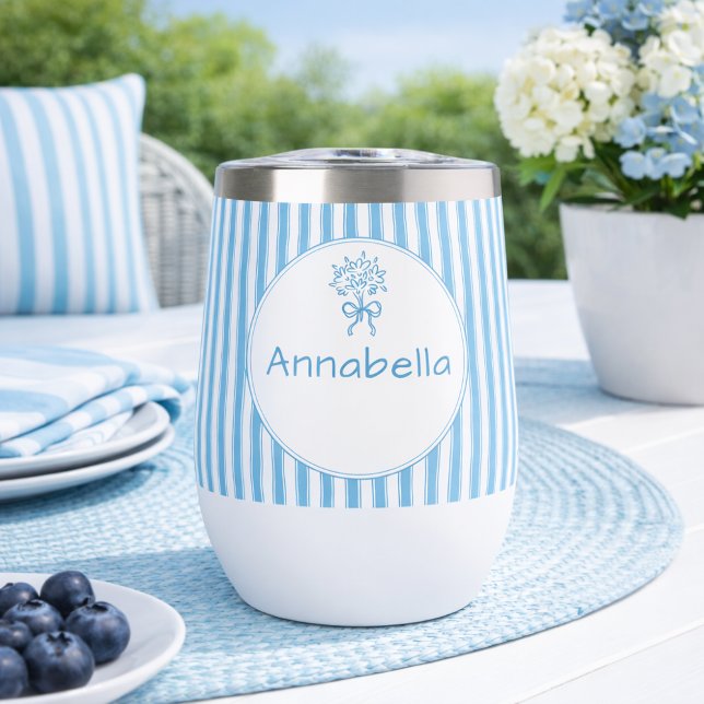 Whimsical Blue White Stripe Preppy Monogram (Creator Uploaded)