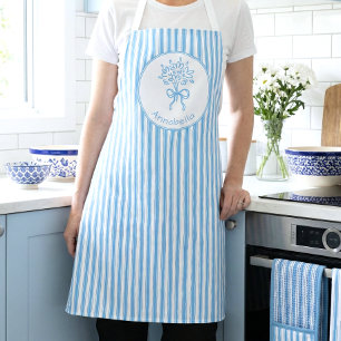 Whimsical Blue White Stripe Preppy Monogram Apron