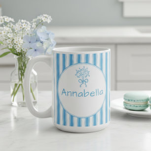 Whimsical Blue White Stripe Preppy Monogram Coffee Mug