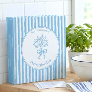 Whimsical Blue White Stripe Preppy Monogram Recipe Binder
