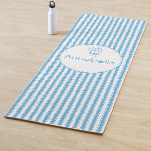 Whimsical Blue White Stripe Preppy Monogram Yoga Mat