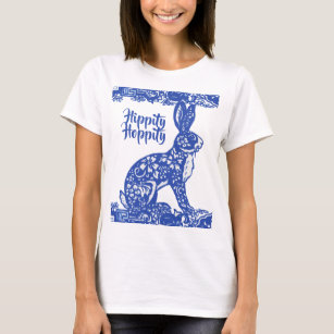 Whimsical Blue Willow Bunny Rabbit Spring T-Shirt