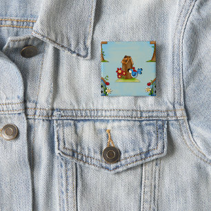 Whimsical Bluebird and Birdhouse Cute Spring 2 Inch Square Button