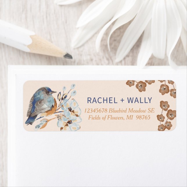 Whimsical Bluebird Floral Étiquette (En situation)