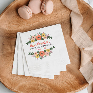Whimsical Blush and Coral Floral Bridal Shower Napkin