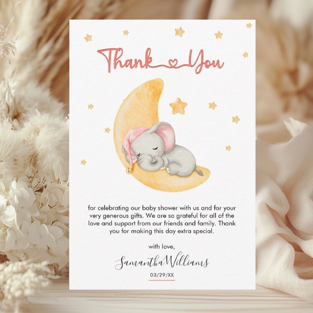 Whimsical Blush Elephant Baby Shower Thank You Card (Creator Uploaded)