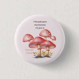Whimsical Blush Enchanted Mushrooms 1 Inch Round Button