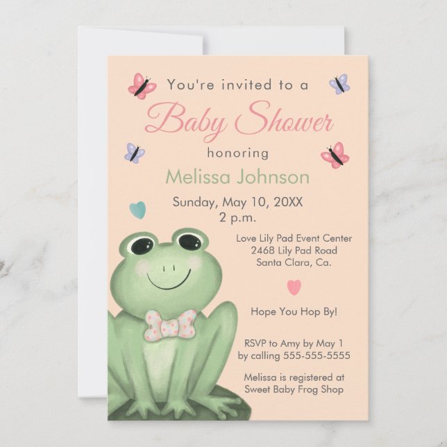 Whimsical Blush Frog Baby Shower Invitation (Front)