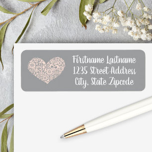 Whimsical Blush Heart Grey Wedding Address
