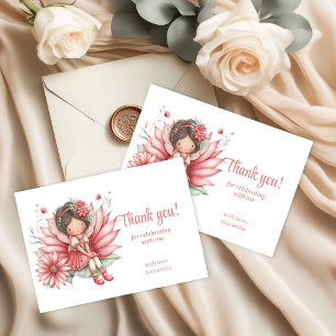 Whimsical Blush Pink Fairy Flowers 4th Birthday  Thank You Card