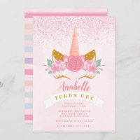 Whimsical Blush Pink Rainbow Unicorn Birthday