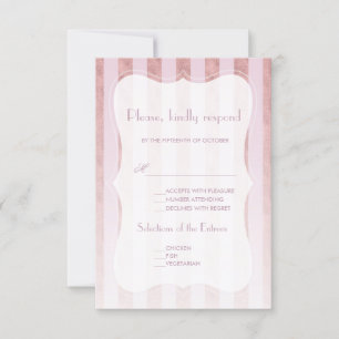 Whimsical Blush Rose Gold Stripes Wedding RSVP Card