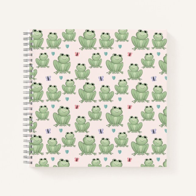 Whimsical Blush Watercolor Frog Kids Notebook (Front)