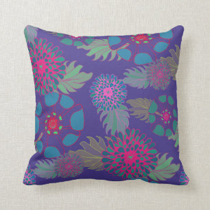 Whimsical Bohemian Floral Pattern Purple Throw Pillow