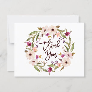Whimsical Bohemian Floral Wreath Flat Thank You Card