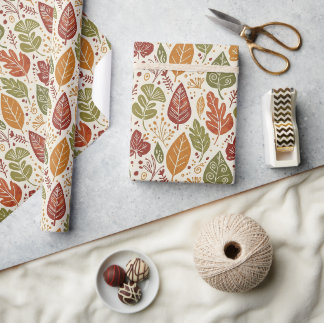 Whimsical Boho Autumn Leaves Watercolor Wrapping Paper