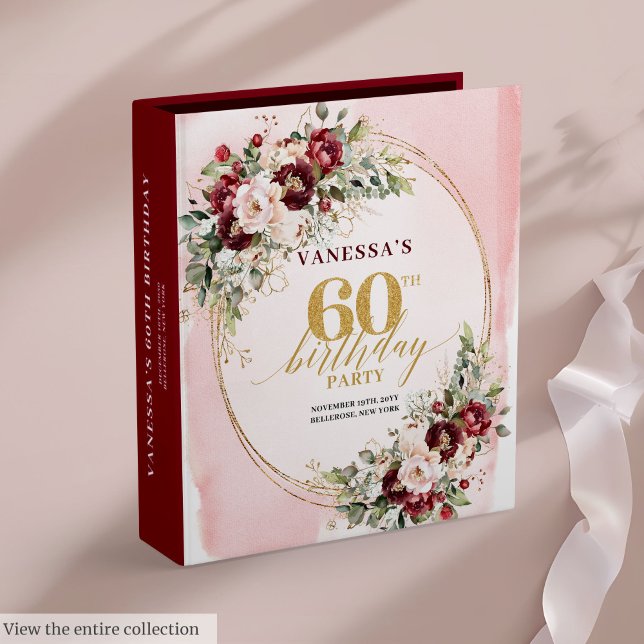 Whimsical Boho Blush Burgundy Gold 60th Birthday Binder (Whimsical Boho Blush Burgundy Gold 60th Birthday 3 ring binder )