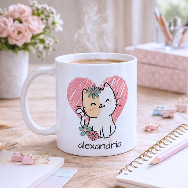 Whimsical Boho Cat Monogram  Coffee Mug (Creator Uploaded)