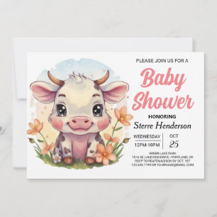 Whimsical Boho Country Cow Baby Shower Invitation