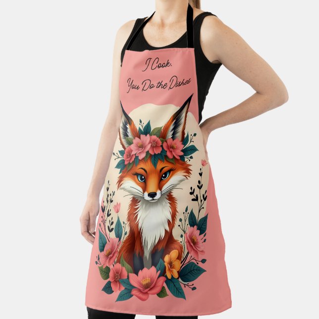 Whimsical Boho Fox with Floral Crown Woodland Apron (Insitu)