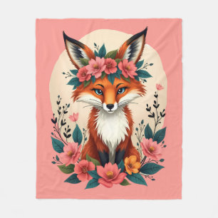Whimsical Boho Fox with Floral Crown Woodland Fleece Blanket