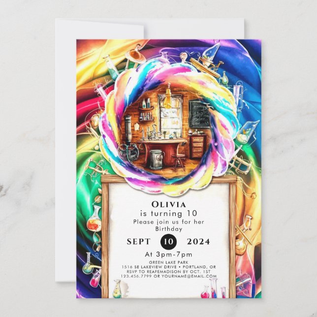 Whimsical Boho Fun Scientist Birthday Invitation (Front)
