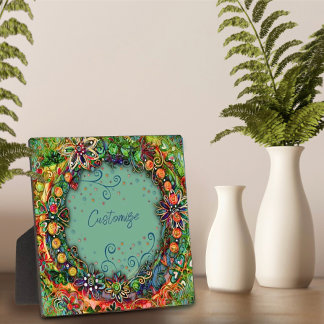 Whimsical Boho Green Fun Floral Customized Plaque