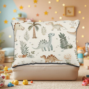 Whimsical Boho Jungle Dinosaur Pattern Accent Pillow