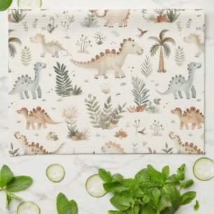 Whimsical Boho Jungle Dinosaur Pattern Kitchen Towel