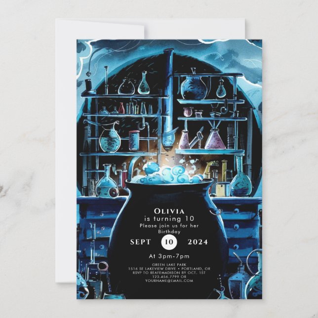 Whimsical Boho Magic Scientist Birthday Invitation (Front)