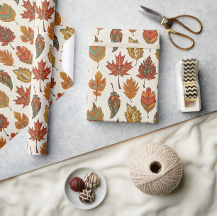 Whimsical Boho Multi Color Autumn Leaves Wrapping Paper