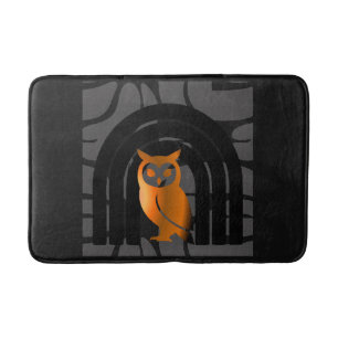 Whimsical Boho Owl & Tropical Monstera Leaf Bath Mat