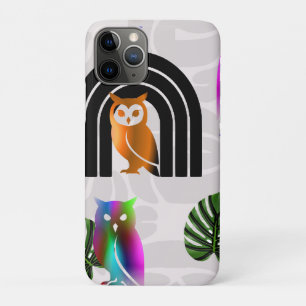 Whimsical Boho Owl & Tropical Monstera Leaf iPhone 11 Pro Case