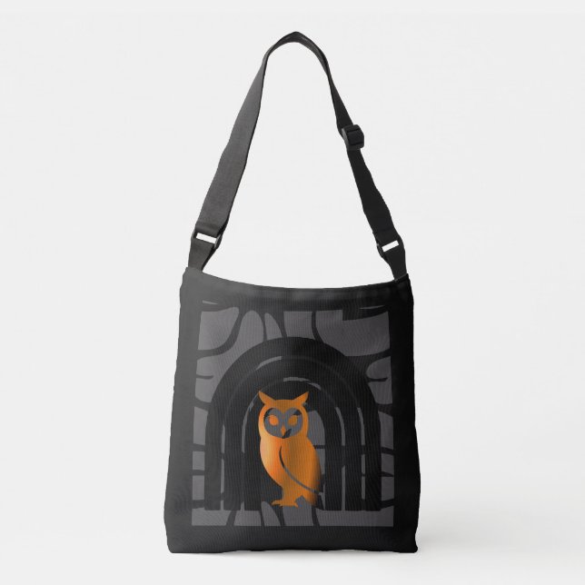 Whimsical Boho Owl & Tropical Monstera Leaf Crossbody Bag (Front)