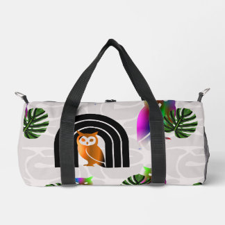 Whimsical Boho Owl & Tropical Monstera Leaf Duffle Bag