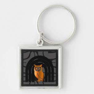 Whimsical Boho Owl & Tropical Monstera Leaf Keychain