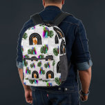 Whimsical Boho Owl & Tropical Monstera Leaf Printed Backpack<br><div class="desc">Embrace a blend of mystical charm and tropical vibes with this unique surface pattern. Featuring a rhythmic arrangement of wise owls nestled in boho-style arches alongside iridescent owls and lush Monstera leaves, this design is perfect for those who love eclectic and modern nature-inspired aesthetics. Whether you are looking to create...</div>