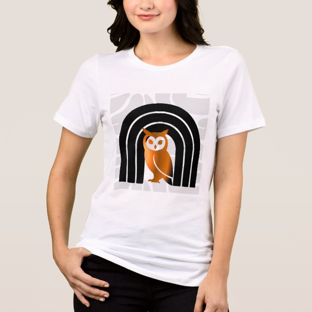 Whimsical Boho Owl & Tropical Monstera Leaf Tri-Blend Shirt (Front)