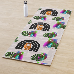 Whimsical Boho Owl & Tropical Monstera Leaf Yoga Mat