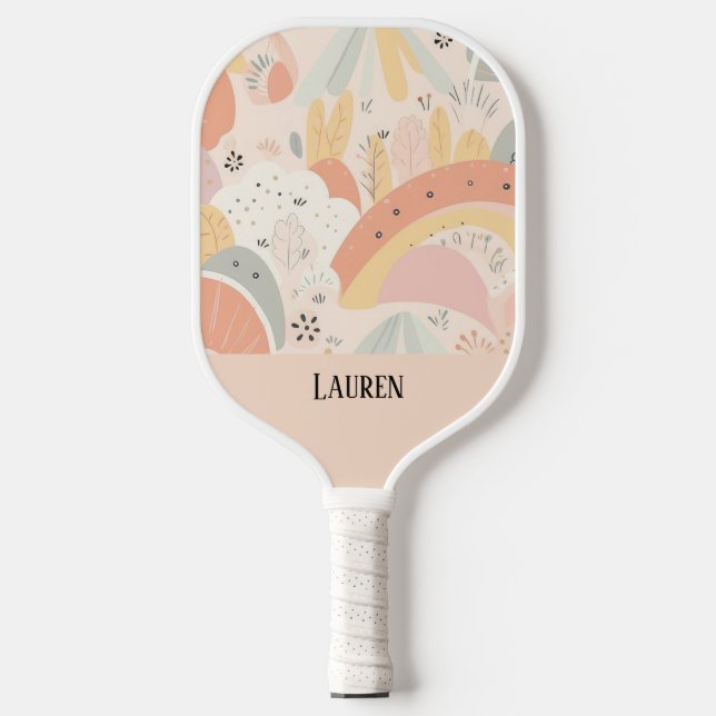 Whimsical Boho Pastel Personalized Abstract Floral Pickleball Paddle (Front)