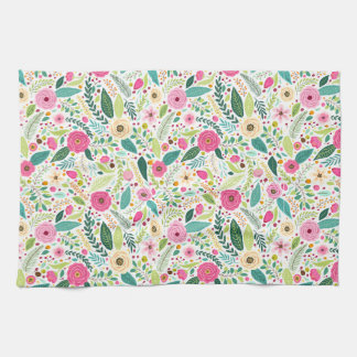 Whimsical boho Pink rose garden  Kitchen Towel