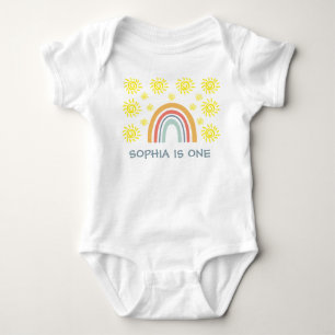 Whimsical Boho Rainbow and Sun 1st Birthday Baby Bodysuit