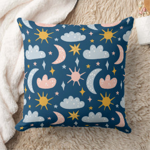 Whimsical Boho Rainbow & Floral Seamless Pattern Throw Pillow