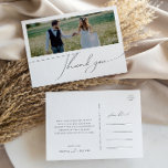 Whimsical Boho Script Horizontal Photo Thank You Postcard<br><div class="desc">This whimsical boho script horizontal photo thank you postcard is perfect for your classic simple black and white minimal modern boho wedding. The design features elegant, delicate, and romantic handwritten calligraphy lettering with formal shabby chic typography. The look will go well with any wedding season: spring, summer, fall, or winter!...</div>