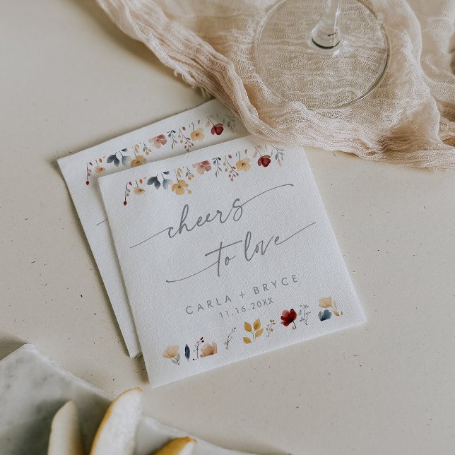 Whimsical Boho Wildflower Cheers to Love Wedding Napkin (Creator Uploaded)