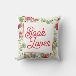 Whimsical Book Lover Mushroom Throw Pillow