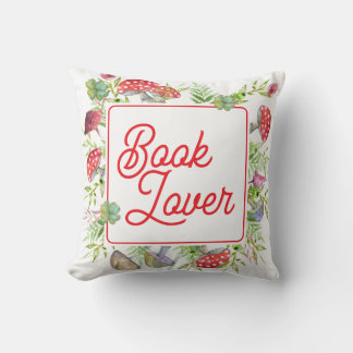 Whimsical Book Lover Mushroom Throw Pillow